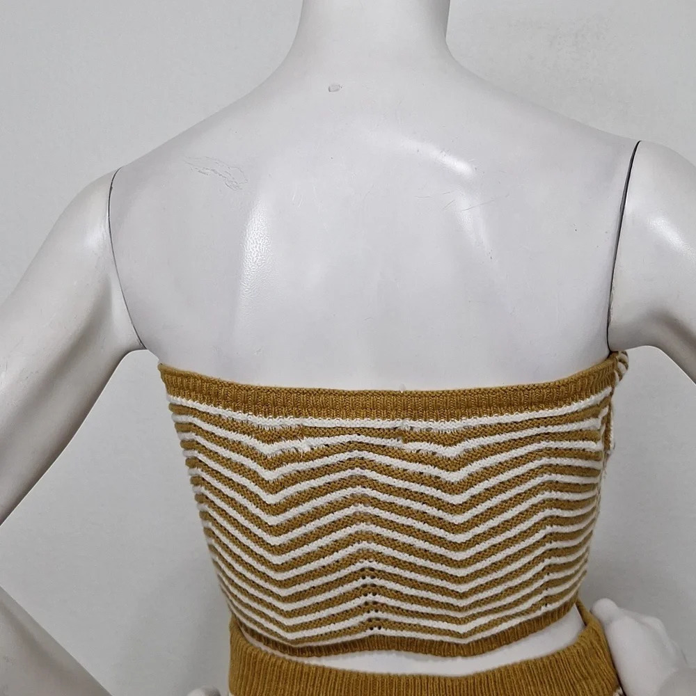 Willow & Wind "NEW" 70's Tan White Bohemian Knit Midi Hippie Skirt & Top Set *M - Picture 6 of 9